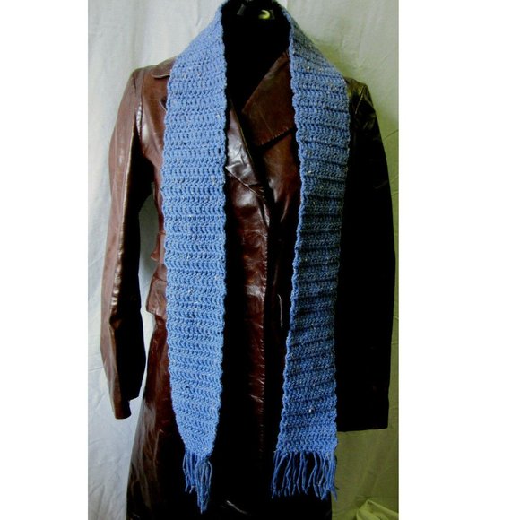 Blue Wool Scarf 74x4 Long Narrow Light Soft Handmade Crochet Knit Men Women NWT - Picture 6 of 7